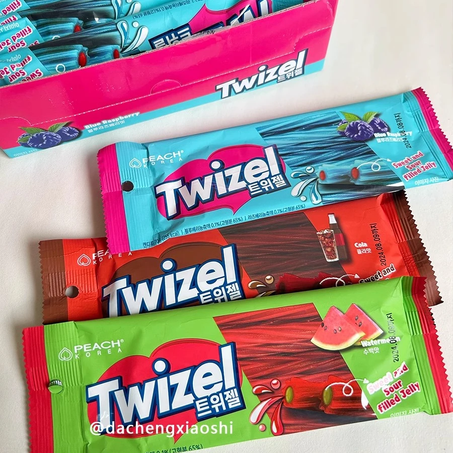 韩国进口YEM夹心螺旋形长条软糖可乐西瓜蓝莓味twizel休闲糖果