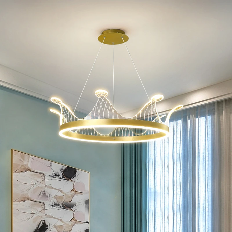 轻奢卧室灯具创意个性北欧网红粉色少女皇冠现代简约儿童房间吊灯