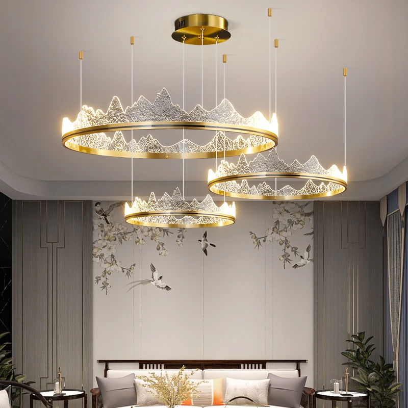 中式山水客厅吊灯现代简约大气轻奢餐厅卧室禅意灯具2023年新款