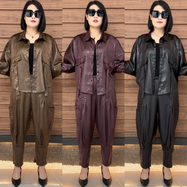 欧货净色休闲时尚大码女套装