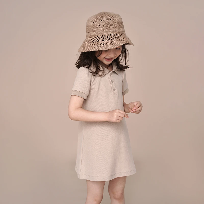 哈齿童装春夏季女童裙子儿童中长款Polo翻领女宝宝短袖粉色连衣裙