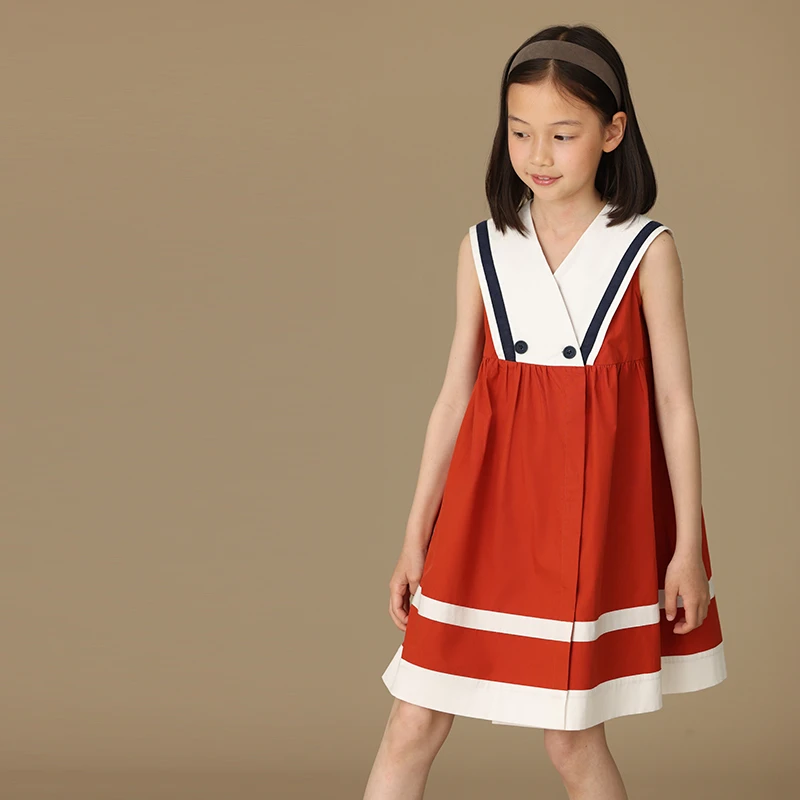 哈齿童装红色亲肤纯棉学院风儿童A字礼服裙背心连衣裙中大女童夏