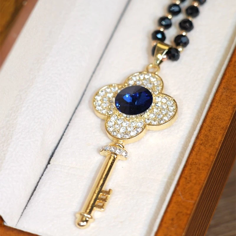 铜合金亚克力项链 幸福钥匙毛衣链百搭时尚网红饰品配饰气质挂件