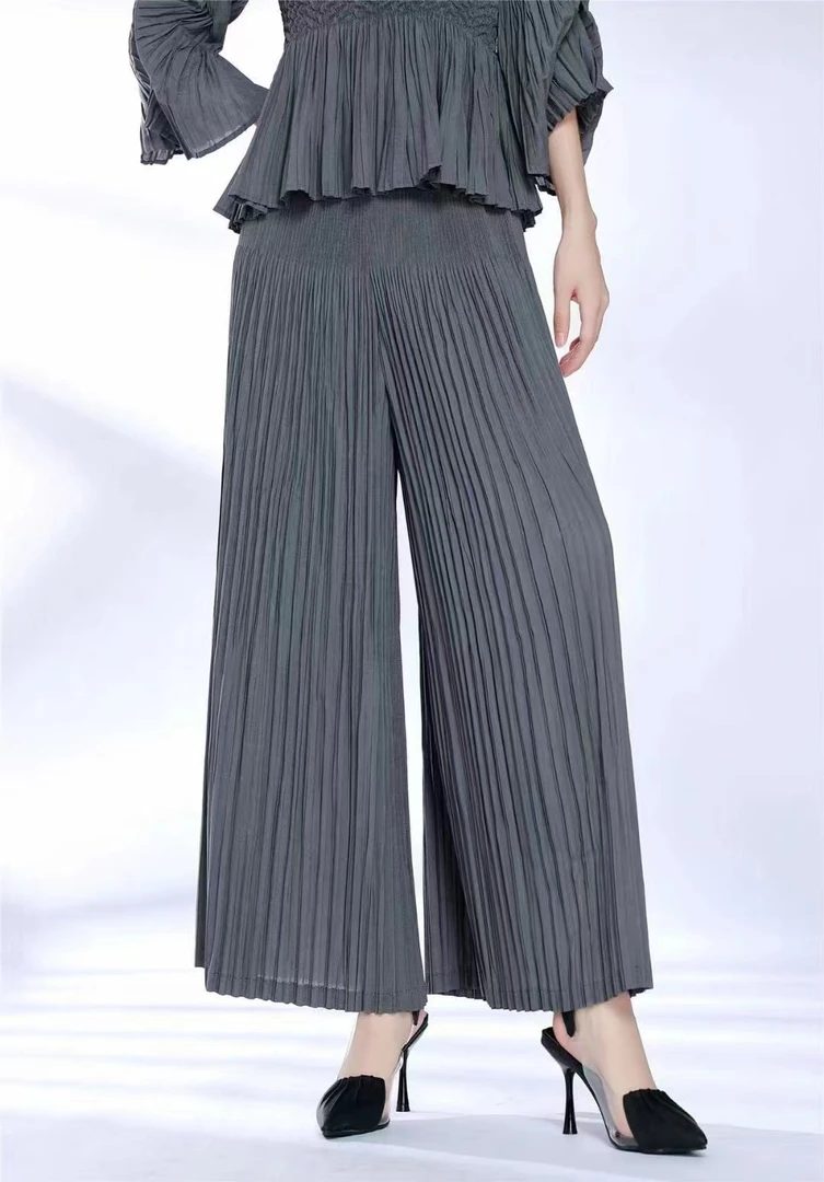 夏季新款气质时尚褶皱显瘦宽松中高腰裤裙简约大气