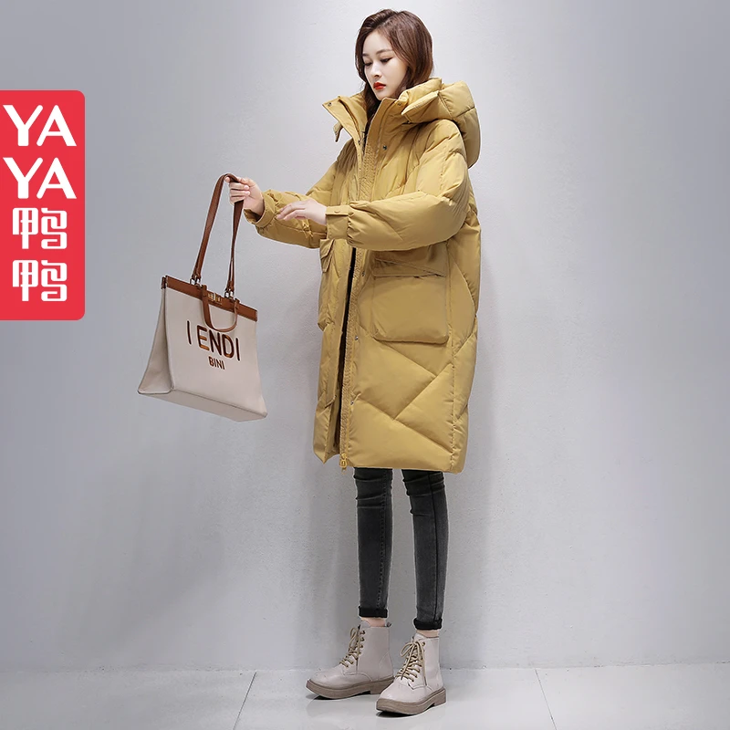 YAYA/鸭鸭羽绒服女中长款2023冬季新款/时尚潮流百搭加厚连帽外套