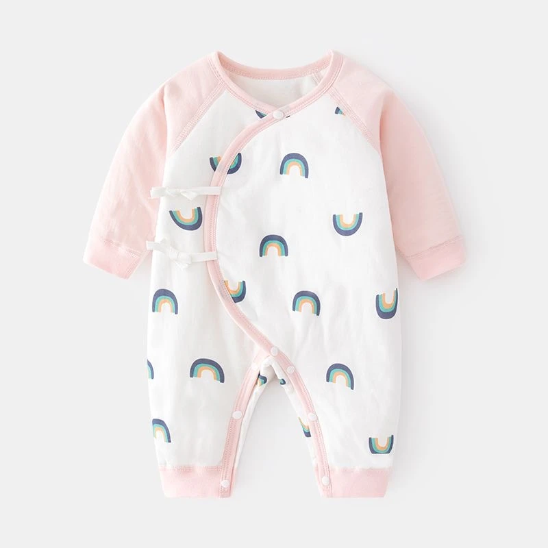 婴儿夹棉连体衣秋冬宝宝加厚和尚服薄棉哈衣新生儿无骨加棉蝴蝶衣