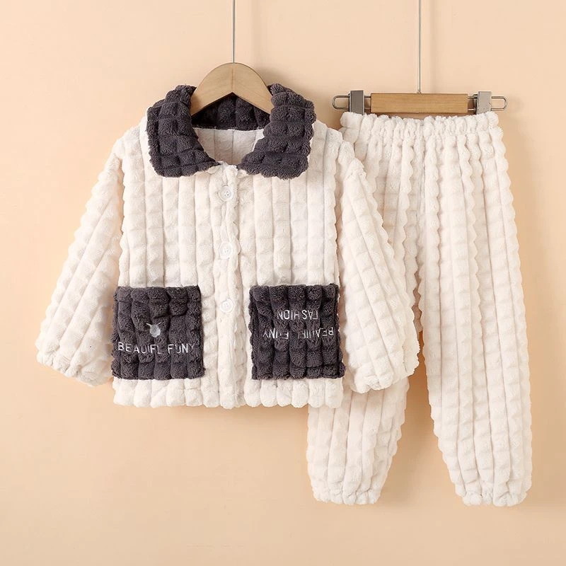 秋冬季男女童保暖法兰绒套装儿童睡衣居家服女宝宝家居套装LY