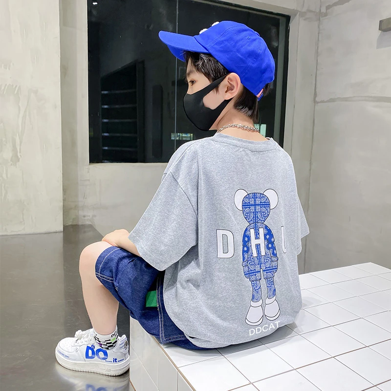 【贝尔熊】童装男女短袖t恤纯棉夏季新款儿童宝宝半袖上衣中大童