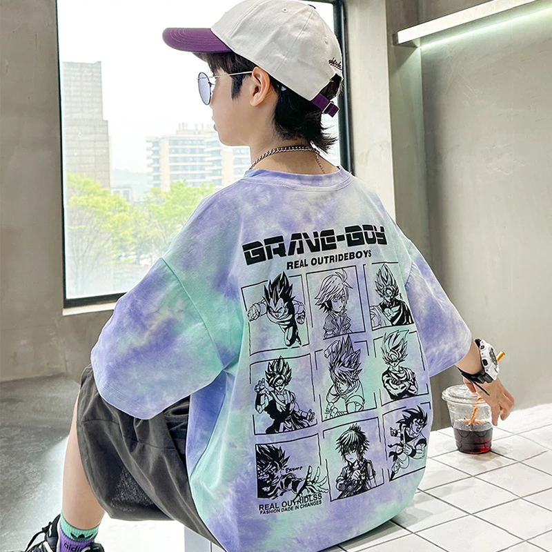 贝尔熊童装男女短袖t恤圆领扎染夏季新款儿童宝宝半袖上衣中小童