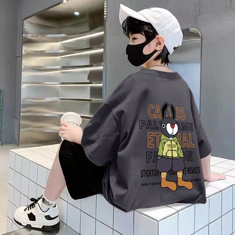 【清版不补】贝尔熊男童短袖纯棉t恤夏季新款宽松帅气卡通中大童