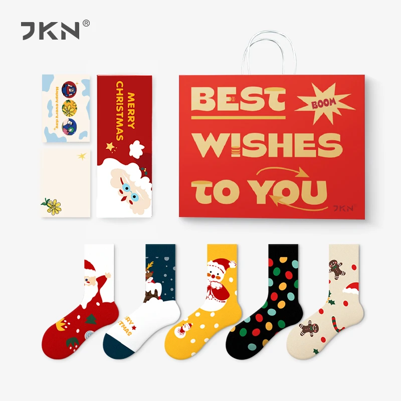 JKN圣诞袜子女中筒袜ins潮礼盒装原创日系插画情侣卡通长袜男送礼