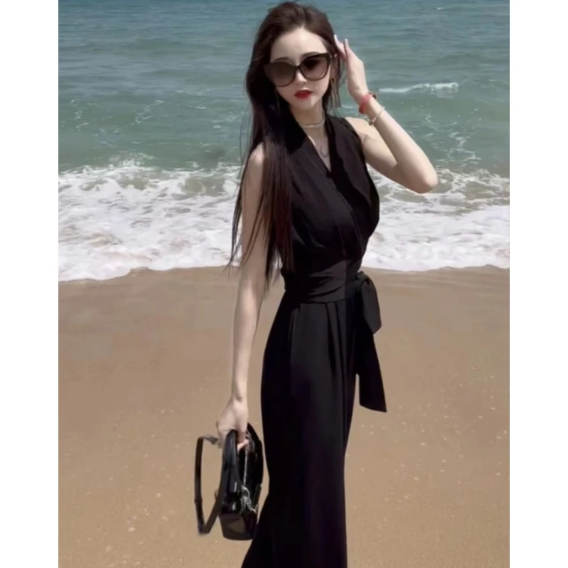 气质女人无袖高级感连体裤垂感收腰领高腰修身显瘦阔腿裤夏季