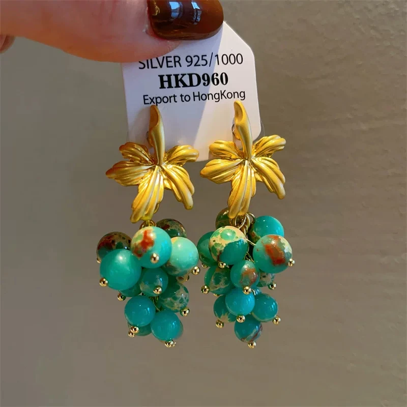 铜合金合成锆石耳饰 《夏威夷之夜》中古气质百搭气质耳环5555