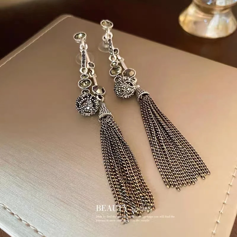 铜合金耳饰 气质时尚复古古风长款素款手工轻奢5130