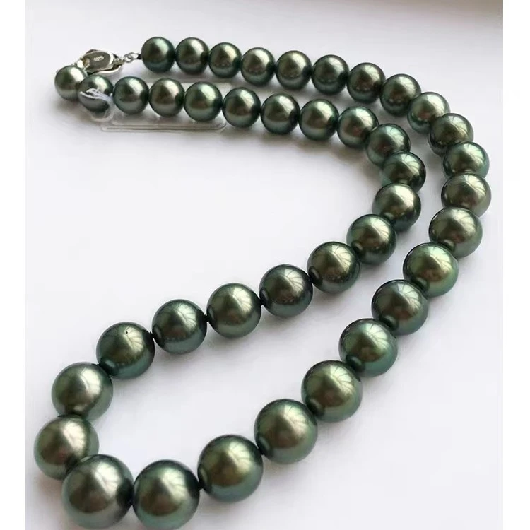 链子925银 气质时尚墨绿色强光卡10mm串珠项链小众高级感优雅大气
