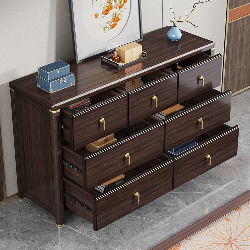 紫金檀木实木七斗柜新中式客厅边柜简约现代卧室墙储物柜 M220905