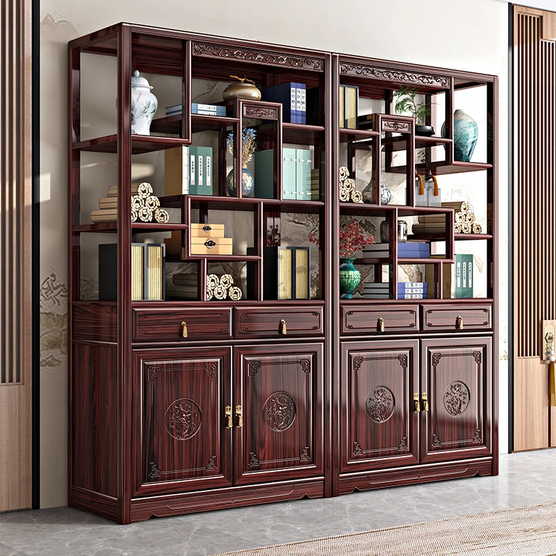 酸枝木实木博古架新中式客厅红木展示柜书房复古置物架  DG230303