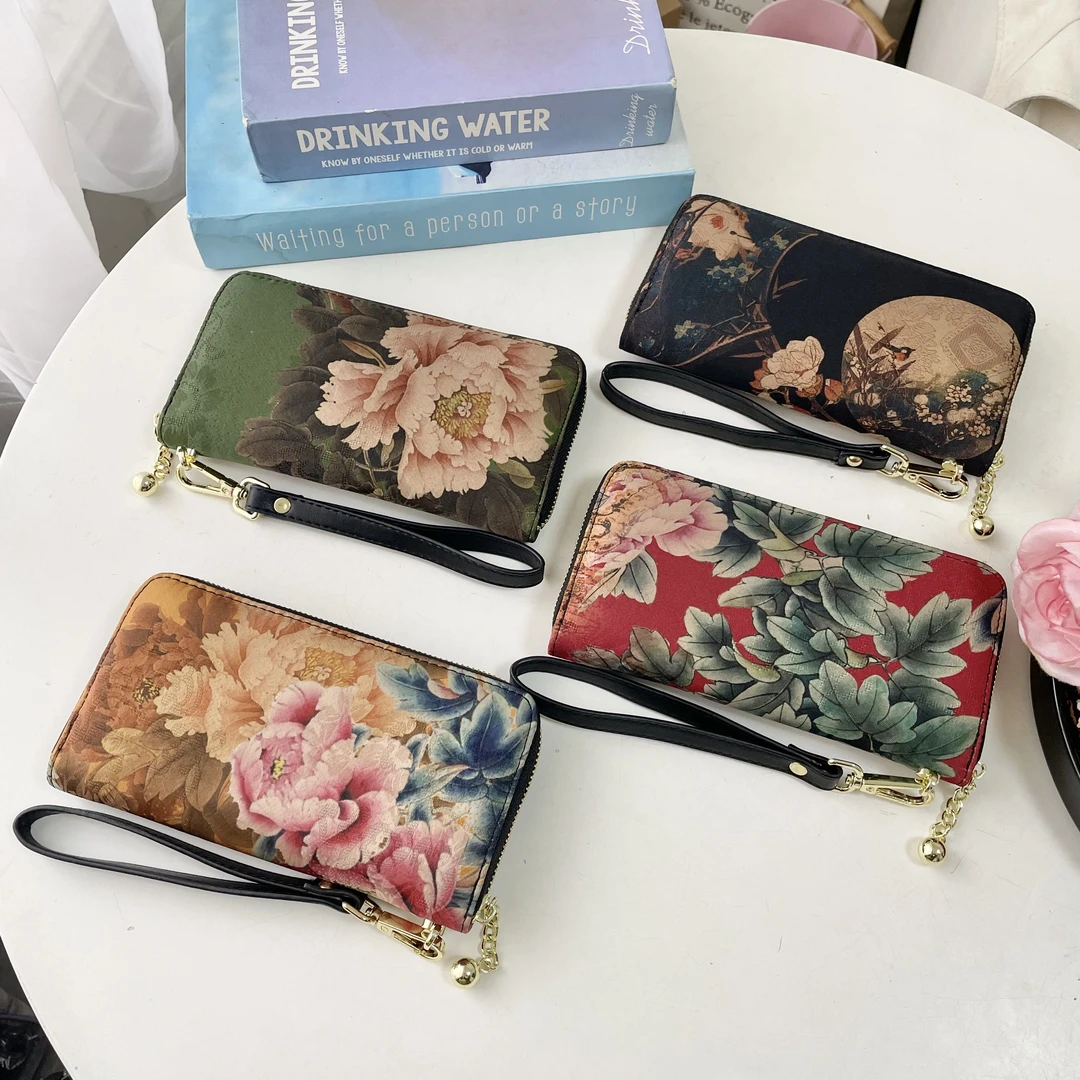 新款国风复古女士长款钱包时尚百搭拉链手拿包