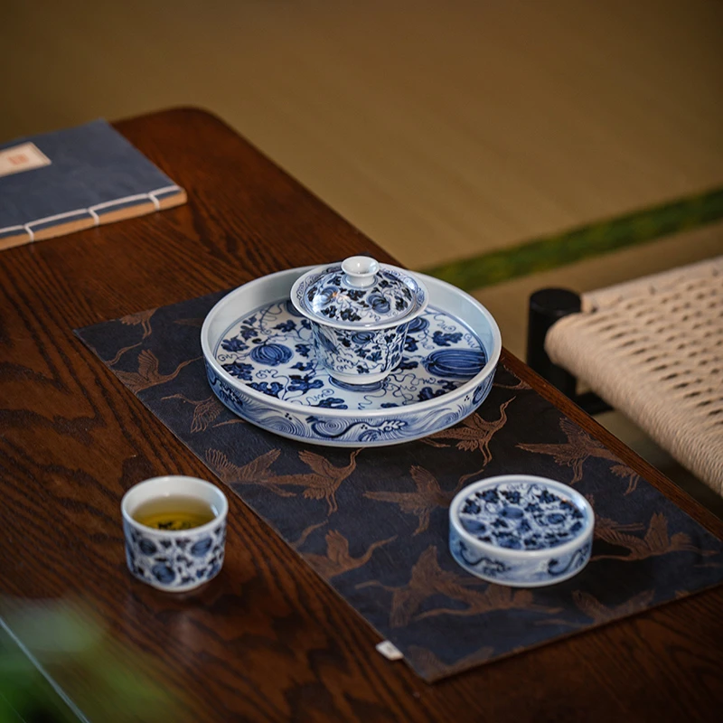 青花手绘瓜瓞绵绵盖碗茶具泡茶碗壶承瓜果螳螂景德镇功夫茶具套装