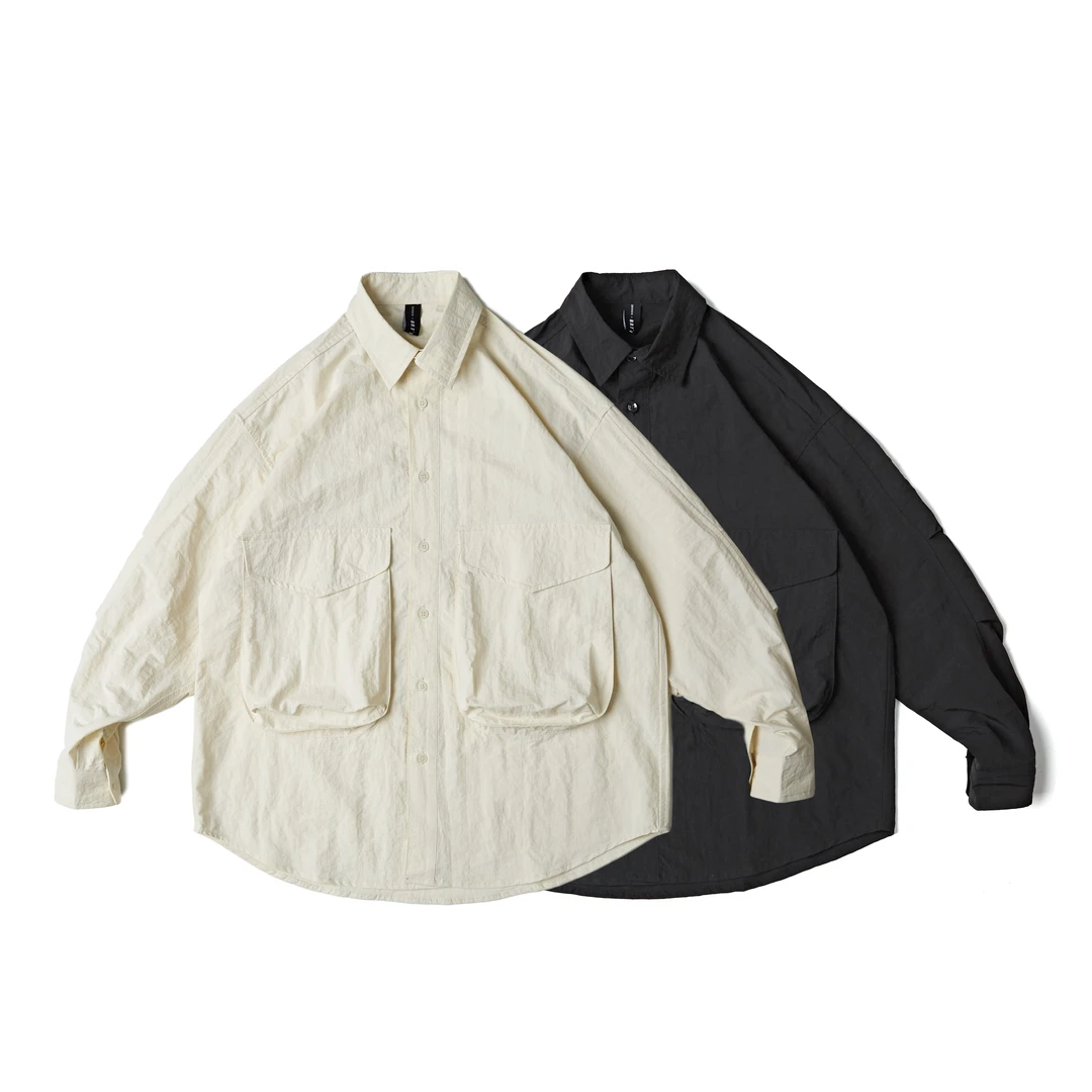 NRA1春秋潮牌日系简约纯色百搭防泼水大口袋工装衬衫