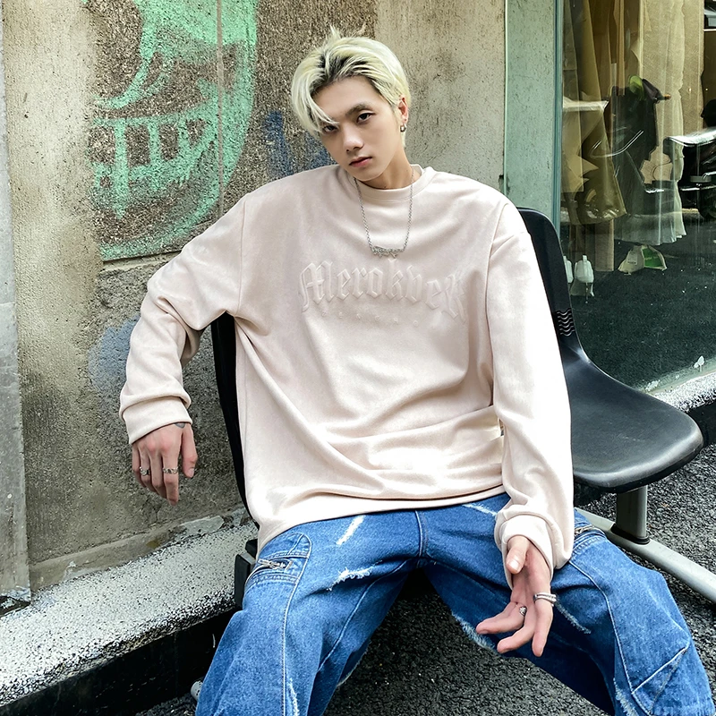 HQ1245潮牌春秋oversize港风情侣宽松百搭字母圆领卫衣