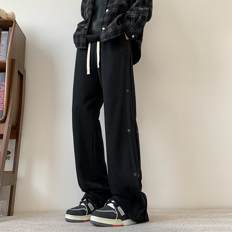 C2337潮牌ins港风春秋季双排扣直筒裤高街百搭个性休闲长裤