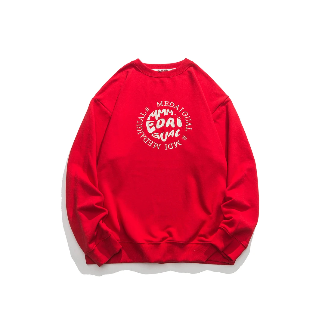 XWY75潮牌美式刺绣情侣百搭宽松时尚街舞中国红卫衣断码D