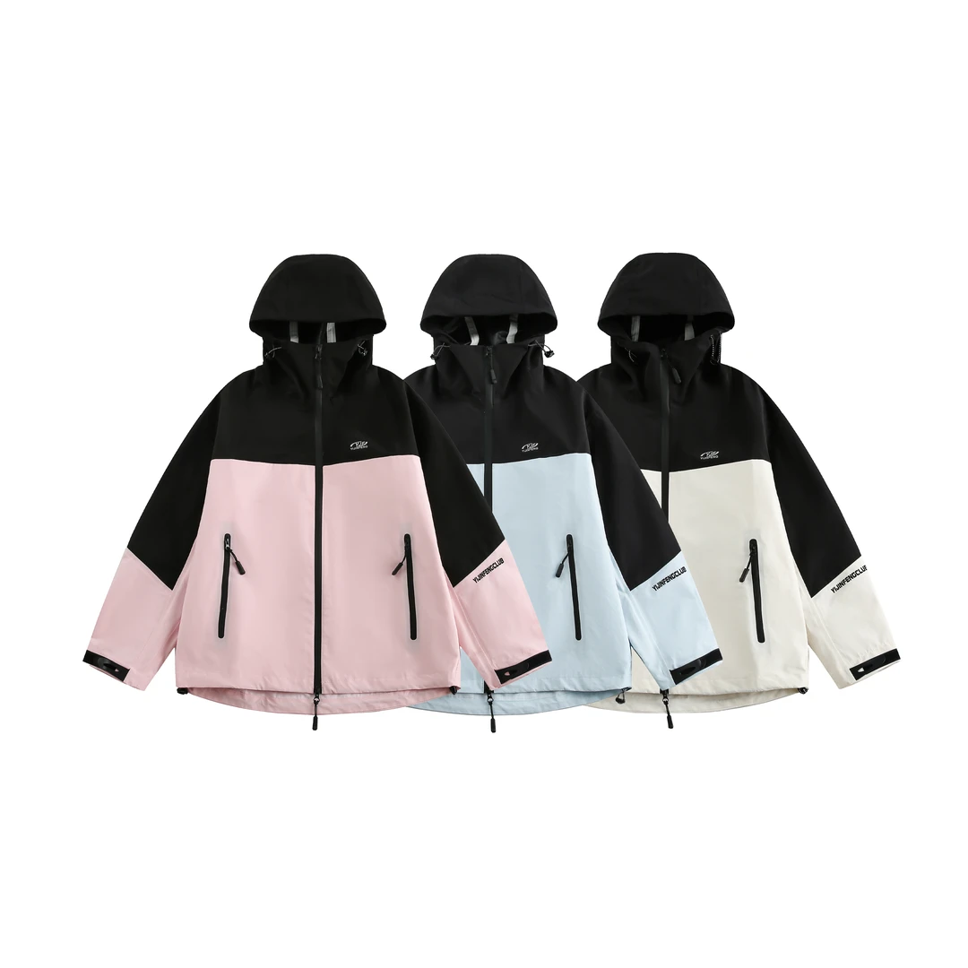 KM1196户外登山连帽冲锋衣情侣春秋宽松无痕压胶无缝拉链外套