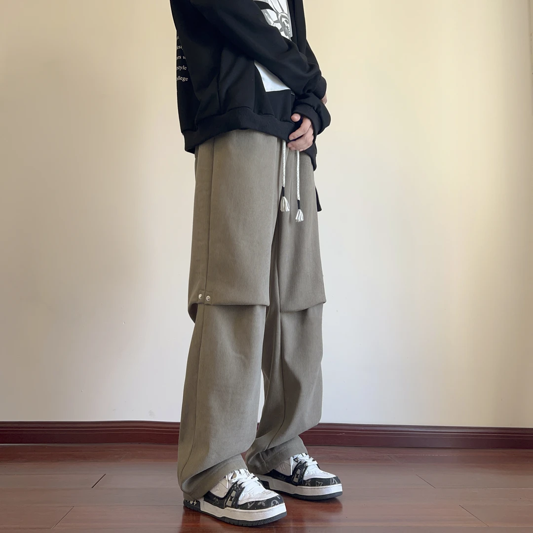 CK231潮牌冬季保暖木棉绒复合超柔裤子美式oversize加绒工装长裤