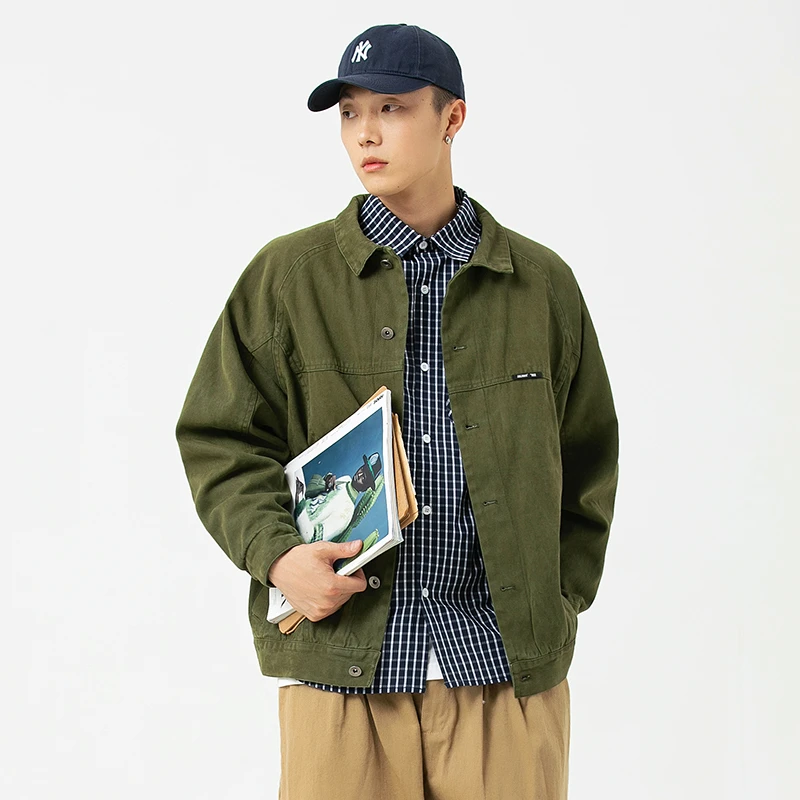 J8124春秋日系复古简约情侣工装翻领夹克外套