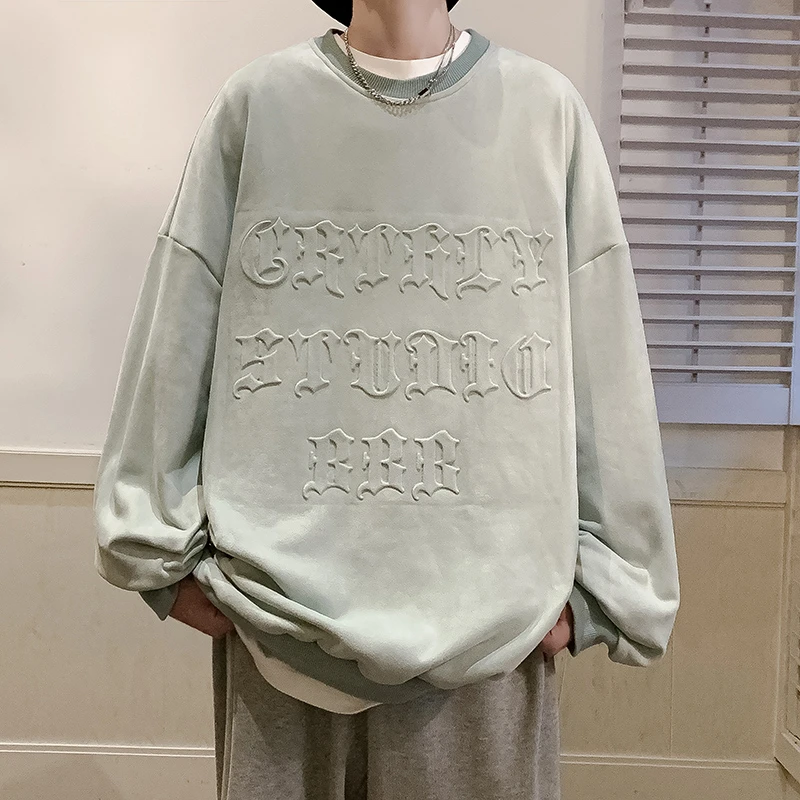 99115春秋潮牌ins情侣宽松百搭字母印花圆领套头卫衣