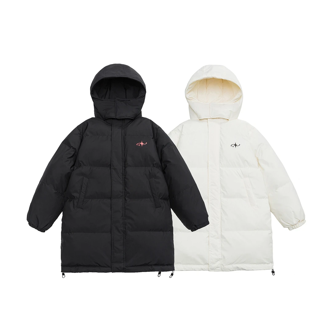 S5197港风潮牌冬季保暖情侣百搭设计感中长款字母休闲连帽棉衣