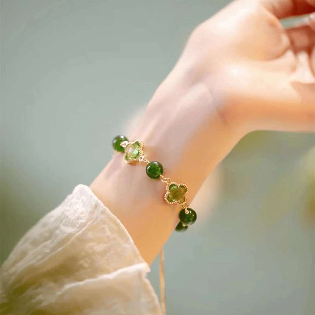 四叶花手链女款2025年新款绿色国风轻奢时尚手饰品送女朋友礼物
