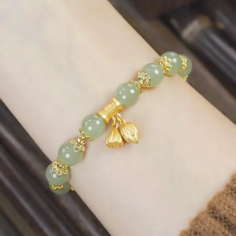 铜合金手链 绿色莲子手链女款2025年新款轻奢小众设计两世欢手串