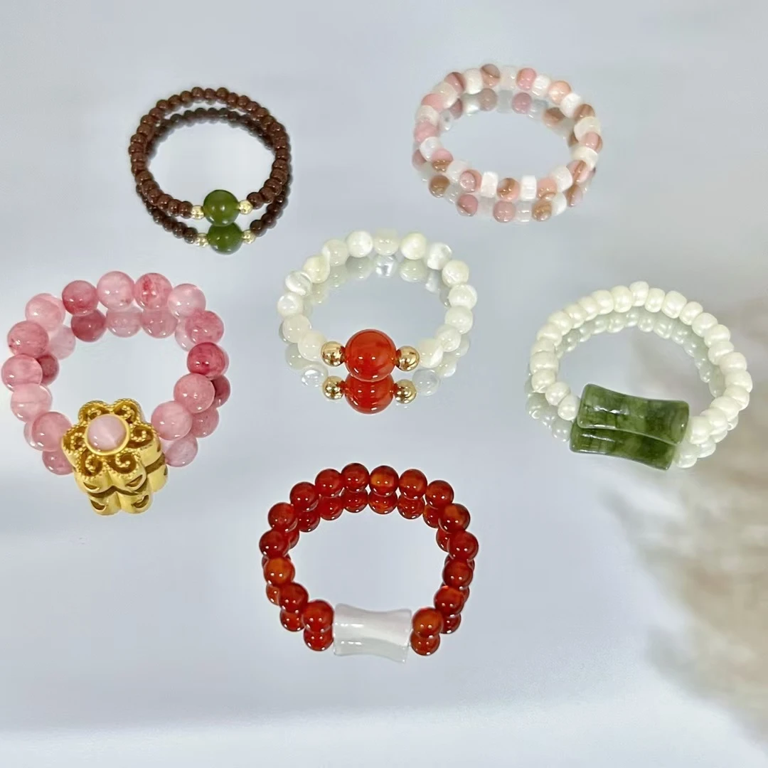 天然石水晶玛瑙高品设计款戒指指环（直播拆）