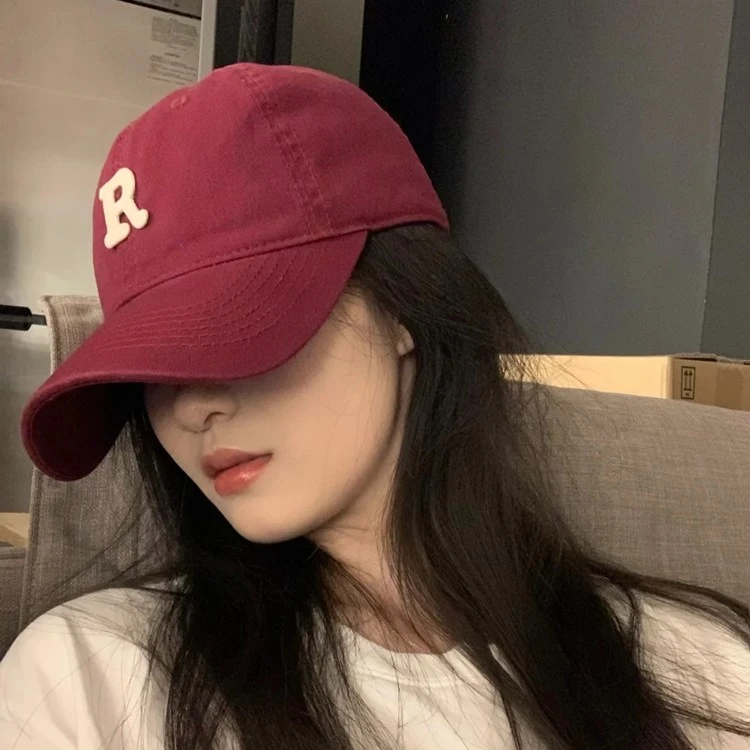R字母黑色棒球帽女百搭纯色显瘦韩版软顶鸭舌遮阳帽休闲时尚潮流