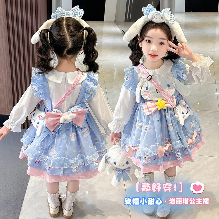 玉桂狗长袖假两件春秋款蓬蓬公主裙生日裙Lolita女童蓝色新款甜美