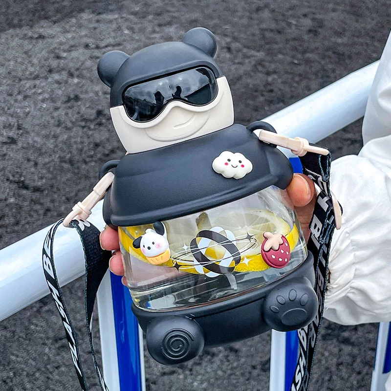 网红小熊大肚杯高颜值杯子带吸管夏季可爱大容量儿童大肚子水杯