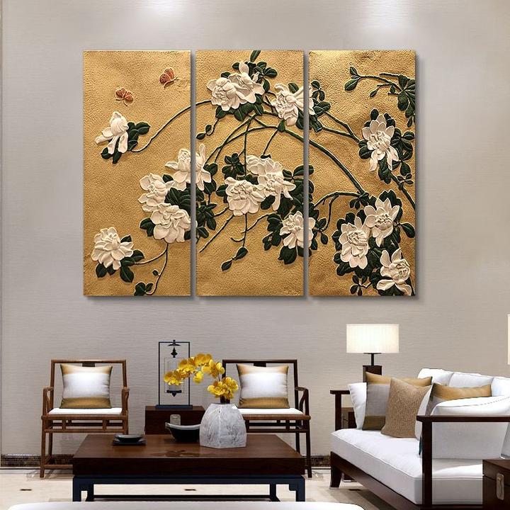 新中式复古牡丹花浮雕装饰画延伸感书房茶室3d挂画仿古工艺挂件