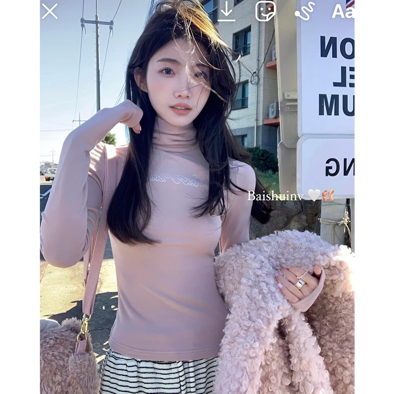 白水女【清仓！】烫钻高领T~度过秋冬!百搭显瘦修身内搭t恤 B3102449