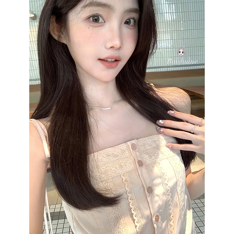 白水女橘调水蜜桃~ 公主花边小吊带夏季设计感短款上衣 B40642491