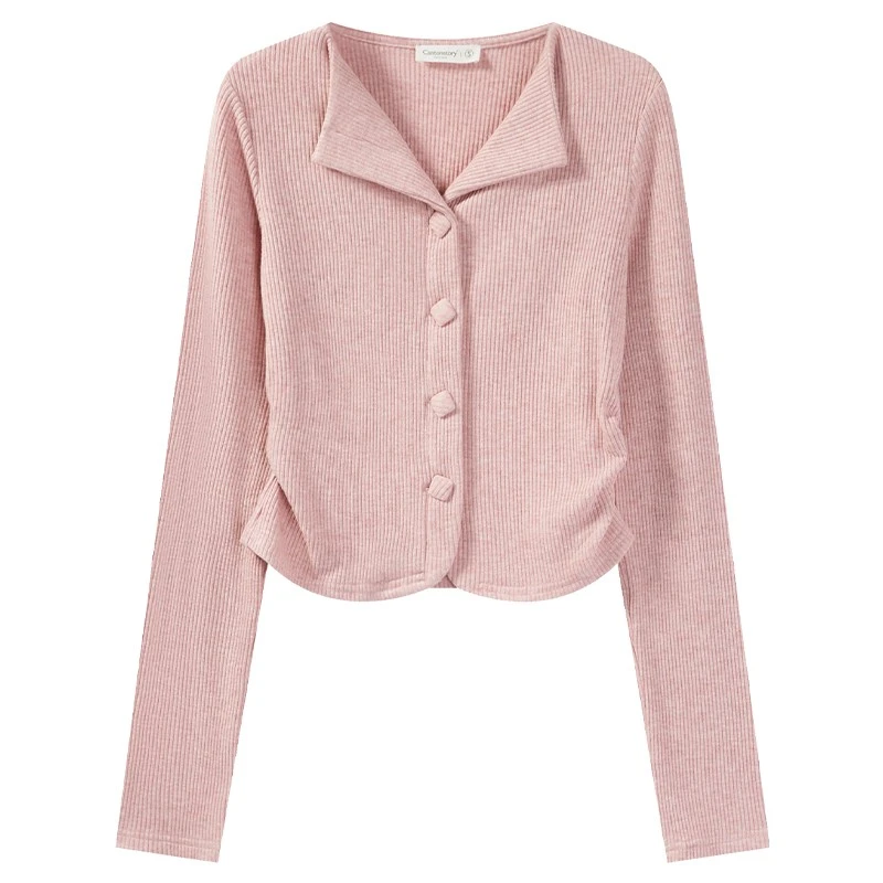 【现现】浅粉色长袖针织衫女甜美修身显瘦上衣Y3011680