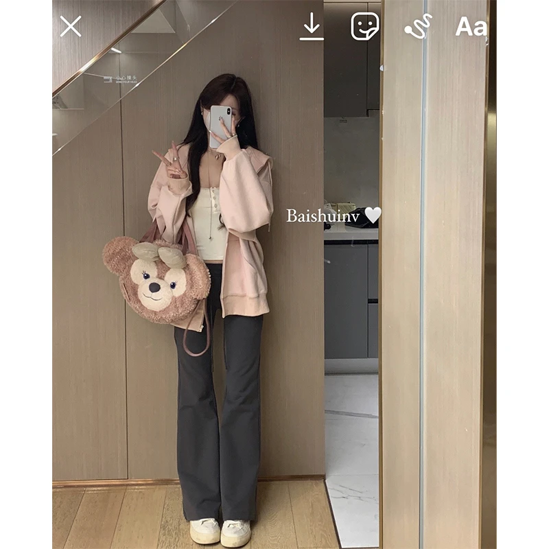白水女【清仓！】舒适度up~百搭显瘦长裤抽绳微喇休闲裤子 B3072268