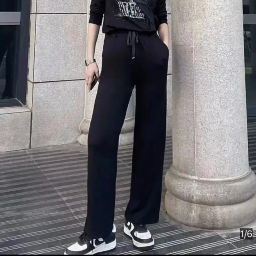 GIRDEAR/哥弟新款简约百搭纯色松紧腰阔腿裤1100408