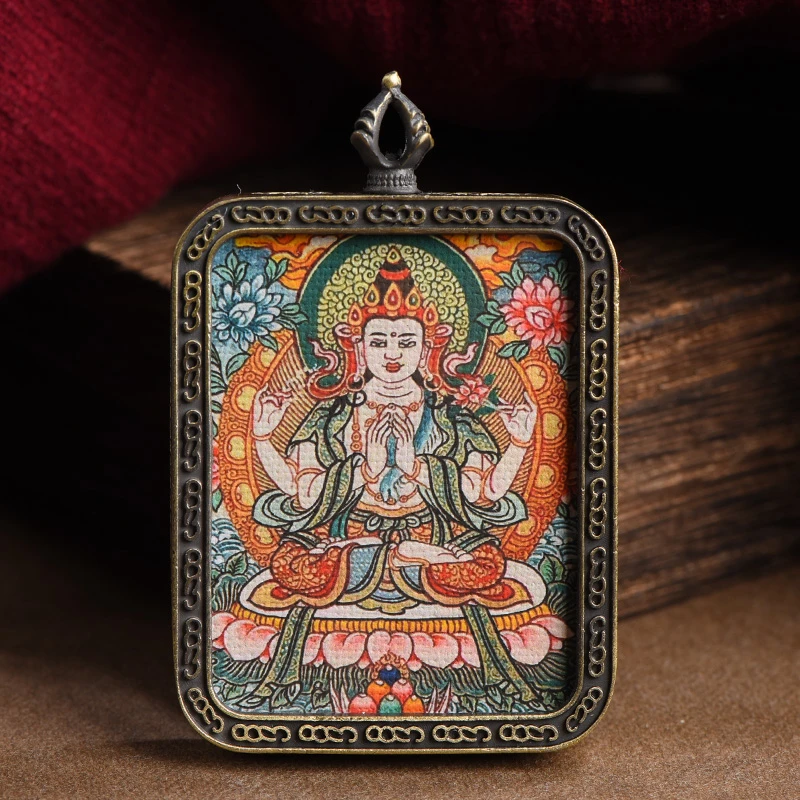 西藏手绘八大守护神唐卡吊坠男女款十二生肖本命年挂坠节日礼物