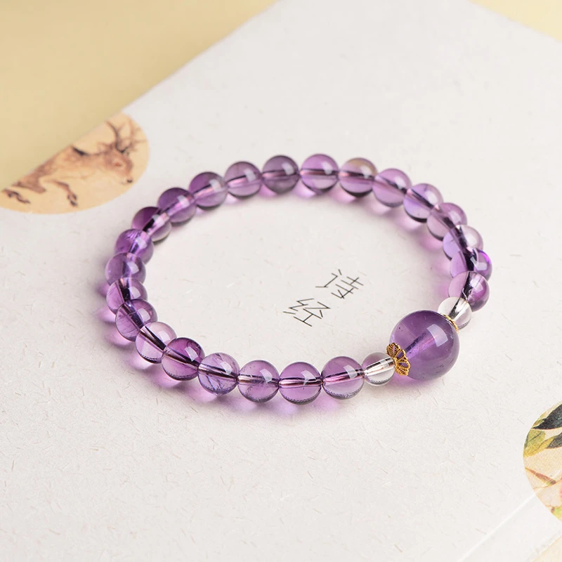 九紫离火天然紫水晶手链女五行水晶紫色手串单圈女款时尚礼物