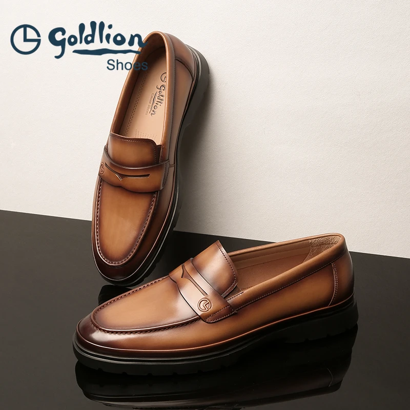 新款25年金利来男商务休闲擦色圆头乐福鞋舒适一脚套鞋521410127