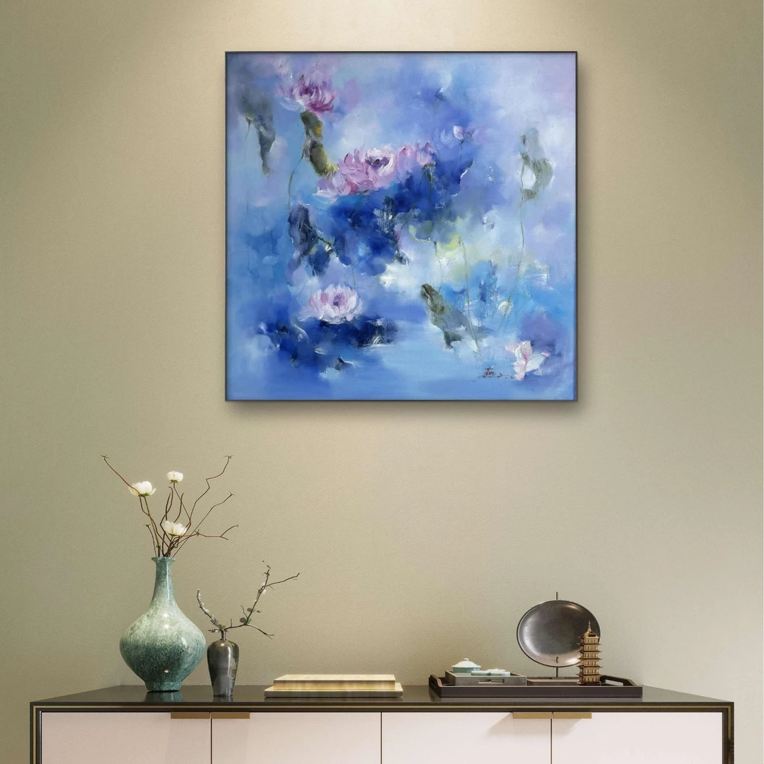 《荷塘月色》客厅印象派手绘油画玄关画餐厅走廊挂画