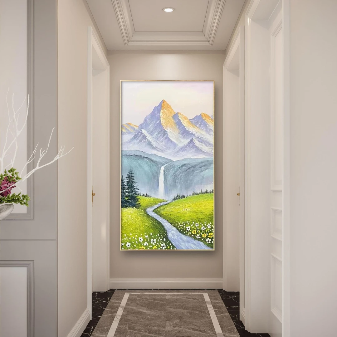《高山流水米运来》入户玄关走廊过道手工装饰画现代简约中式风格