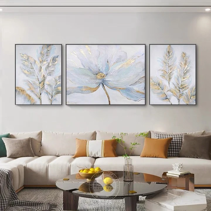 《良辰美景》轻奢客厅三联画抽象横款手工装饰油画